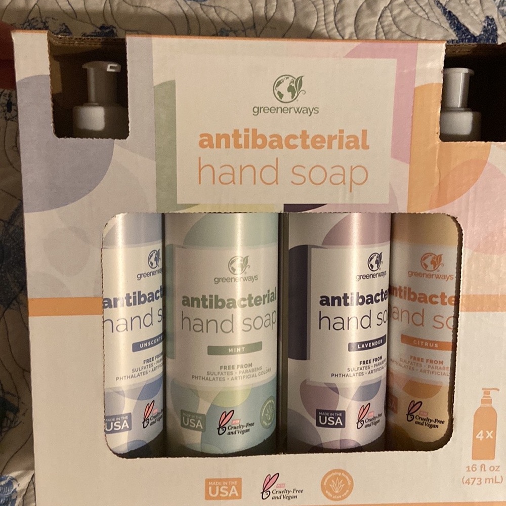 Antibacterial hand soap 4 bottles in one box.